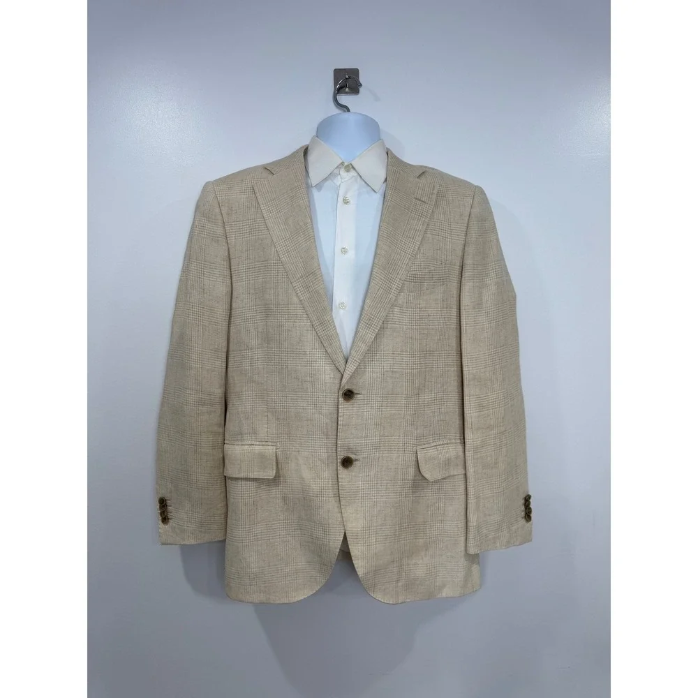 Suitsupply Men Tan Lazio Pure Linen Glen Check Sport Coat Blazer 42R